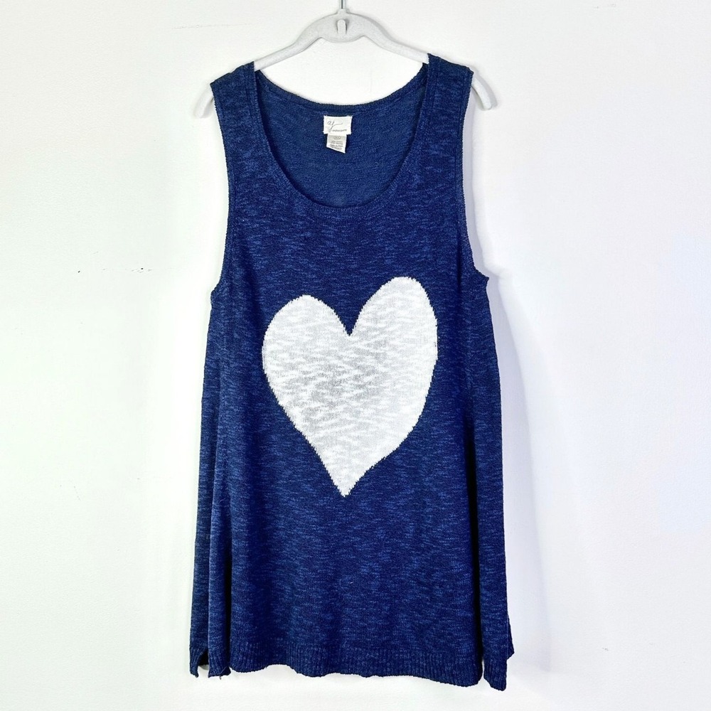 Andrea Jovine Sweater Women XL Blue White Heart Cotton Tank Tunic NWOT